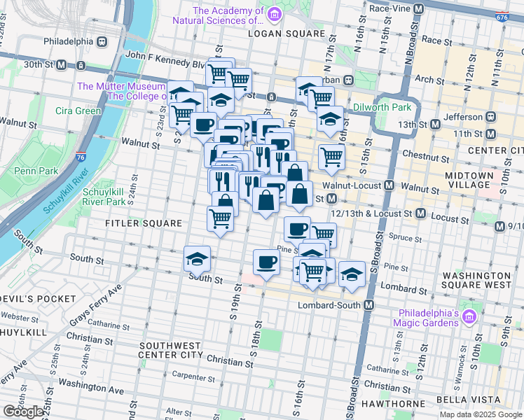 map of restaurants, bars, coffee shops, grocery stores, and more near in Philadelphia