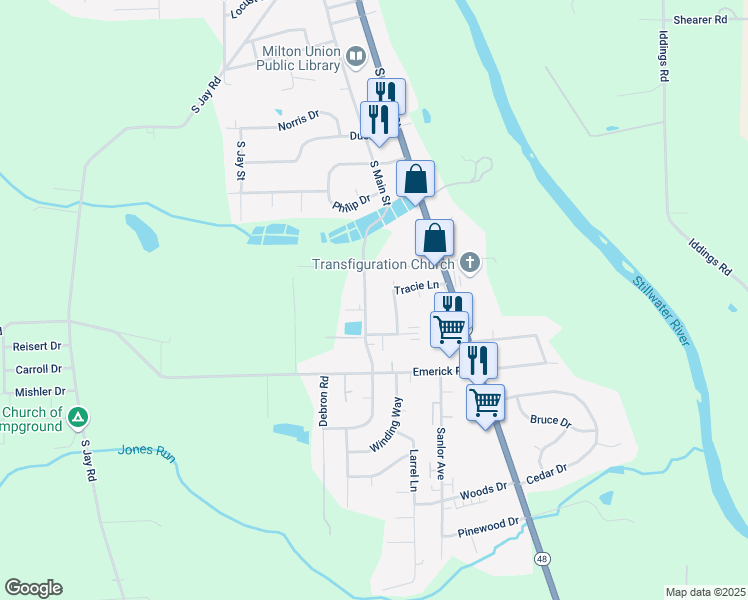 map of restaurants, bars, coffee shops, grocery stores, and more near 1000 South Main Street in West Milton