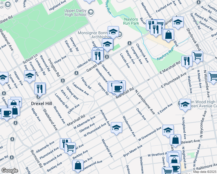 map of restaurants, bars, coffee shops, grocery stores, and more near 328 Windermere Avenue in Lansdowne