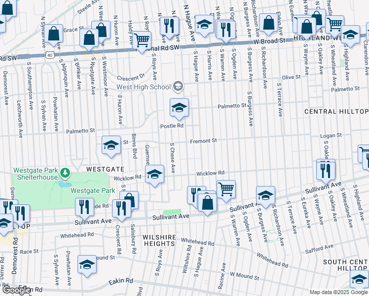 map of restaurants, bars, coffee shops, grocery stores, and more near 323 South Powell Avenue in Columbus