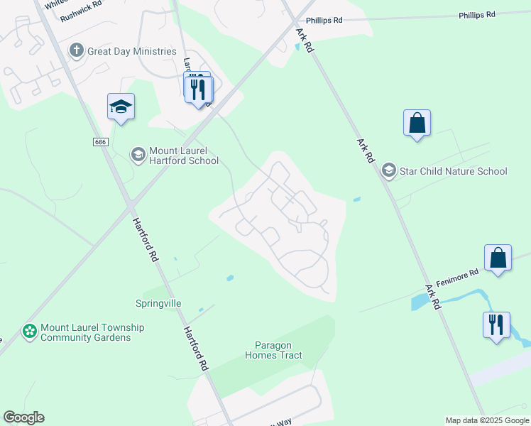 map of restaurants, bars, coffee shops, grocery stores, and more near 18 Kenton Place in Mount Laurel