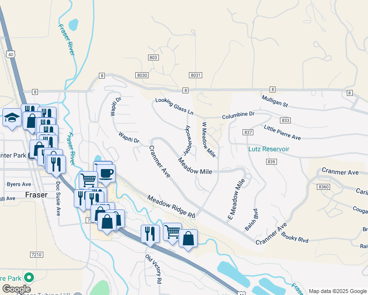 map of restaurants, bars, coffee shops, grocery stores, and more near 75 Jabberwocky in Winter Park