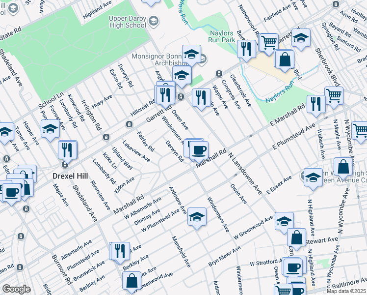 map of restaurants, bars, coffee shops, grocery stores, and more near 328 Windermere Avenue in Lansdowne