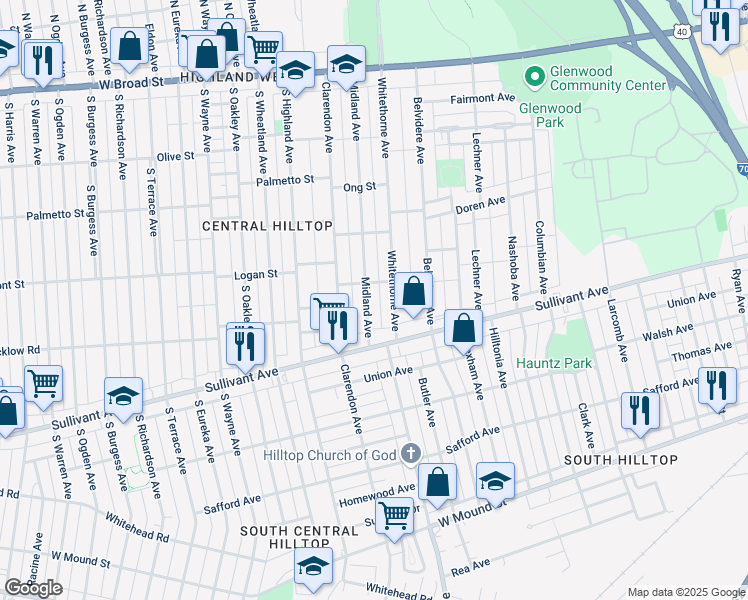map of restaurants, bars, coffee shops, grocery stores, and more near 375 Whitethorne Avenue in Columbus