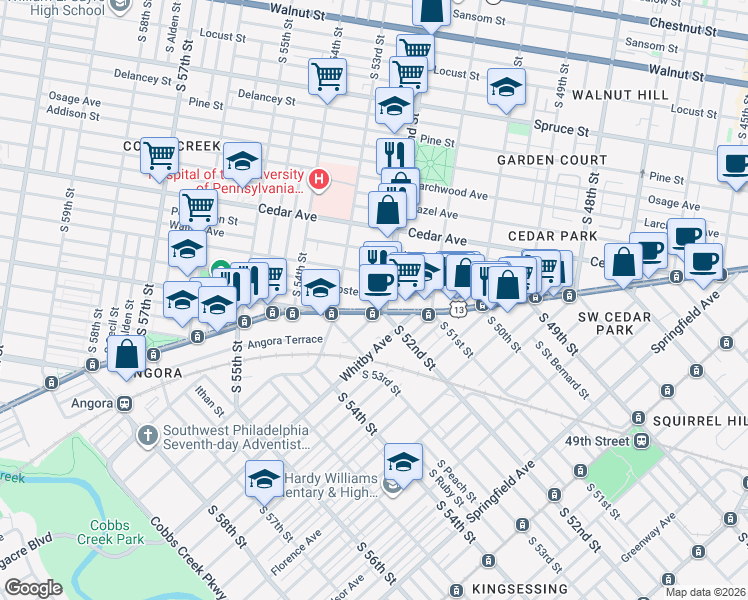 map of restaurants, bars, coffee shops, grocery stores, and more near in Philadelphia