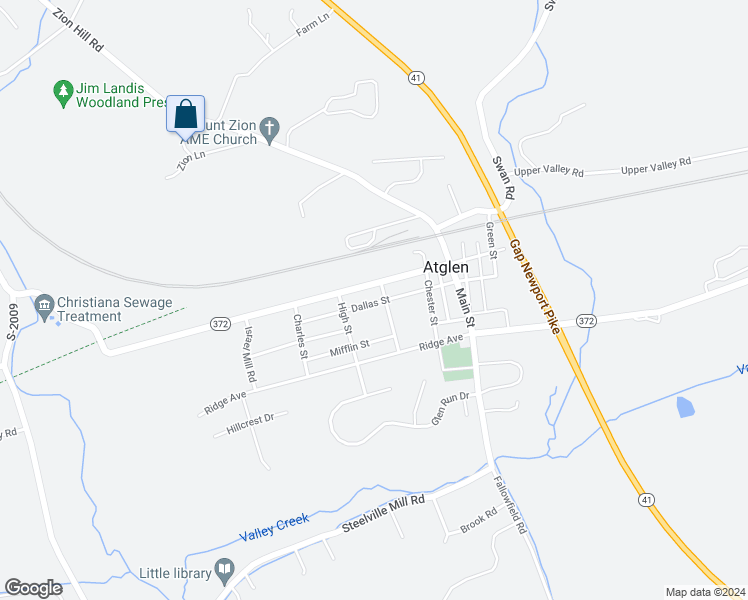 map of restaurants, bars, coffee shops, grocery stores, and more near 515 Dallas Street in Atglen