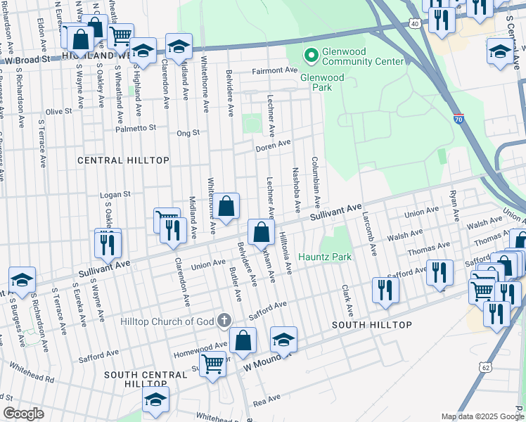 map of restaurants, bars, coffee shops, grocery stores, and more near 372 Wrexham Avenue in Columbus
