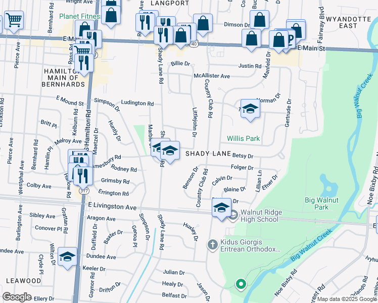 map of restaurants, bars, coffee shops, grocery stores, and more near 4769 Scarlet Street in Columbus