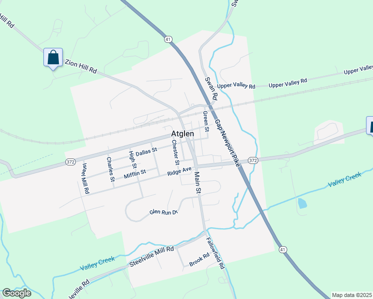 map of restaurants, bars, coffee shops, grocery stores, and more near 316 Main Street in Atglen