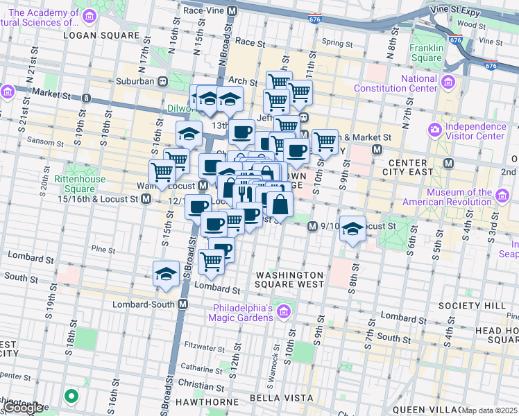 map of restaurants, bars, coffee shops, grocery stores, and more near in Philadelphia