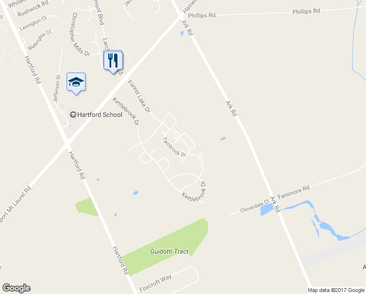 map of restaurants, bars, coffee shops, grocery stores, and more near 3908B Tarnbrook Drive in Mount Laurel Township