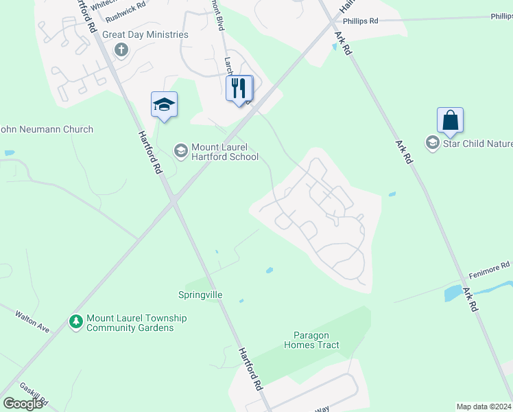 map of restaurants, bars, coffee shops, grocery stores, and more near 19 Eddlewood Place in Mount Laurel Township