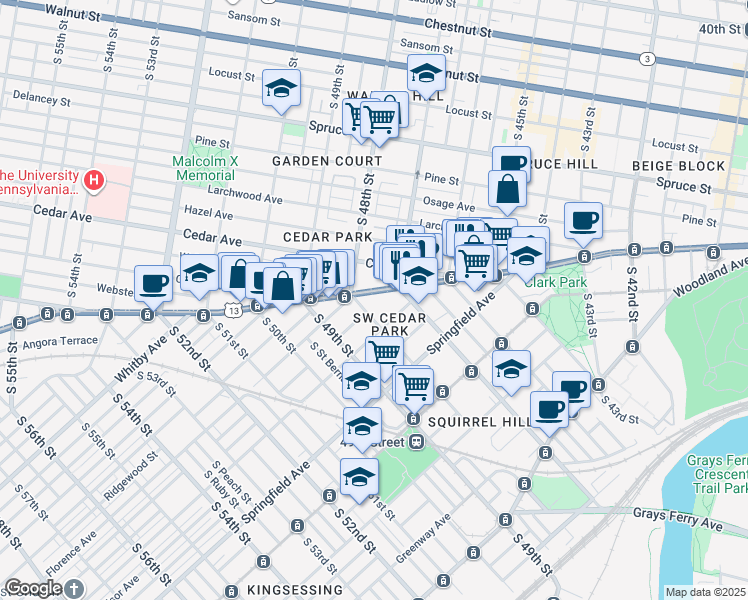 map of restaurants, bars, coffee shops, grocery stores, and more near in Philadelphia