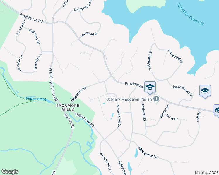 map of restaurants, bars, coffee shops, grocery stores, and more near 2580 Pin Oak Drive in Media