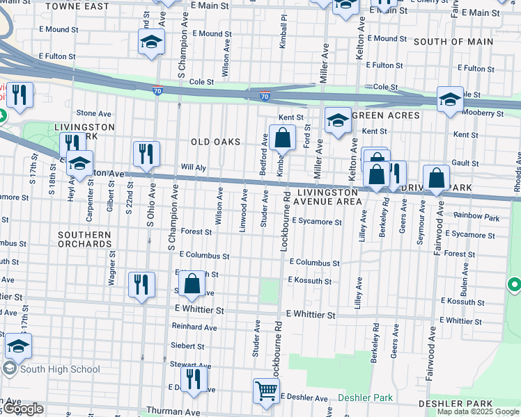 map of restaurants, bars, coffee shops, grocery stores, and more near 867 Studer Avenue in Columbus