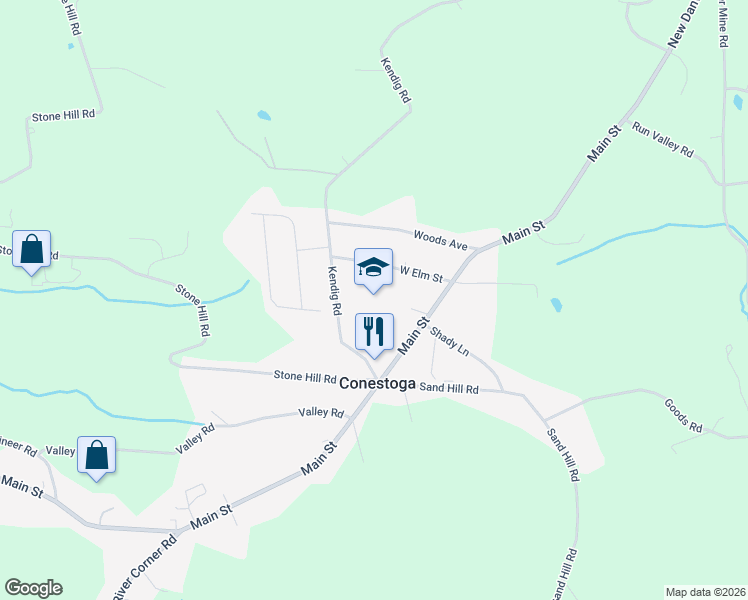 map of restaurants, bars, coffee shops, grocery stores, and more near 100 Hill Street in Conestoga