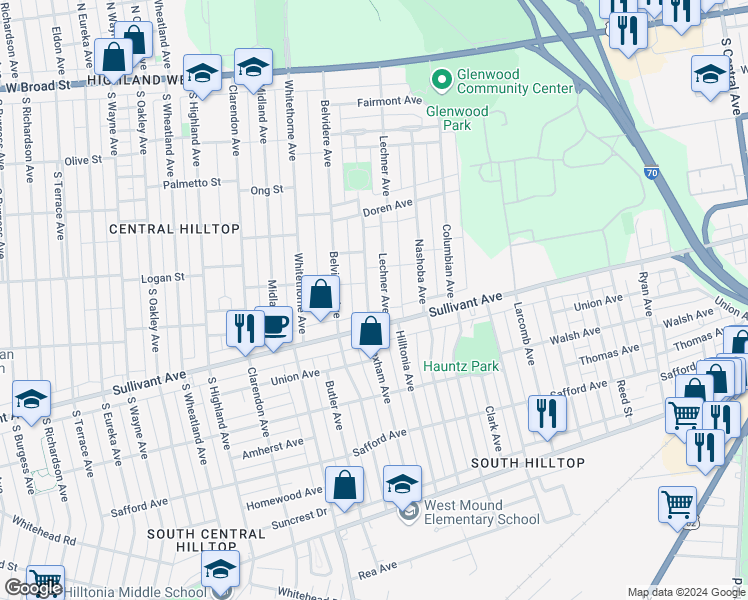 map of restaurants, bars, coffee shops, grocery stores, and more near 370 Wrexham Avenue in Columbus