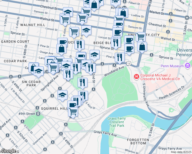 map of restaurants, bars, coffee shops, grocery stores, and more near in Philadelphia