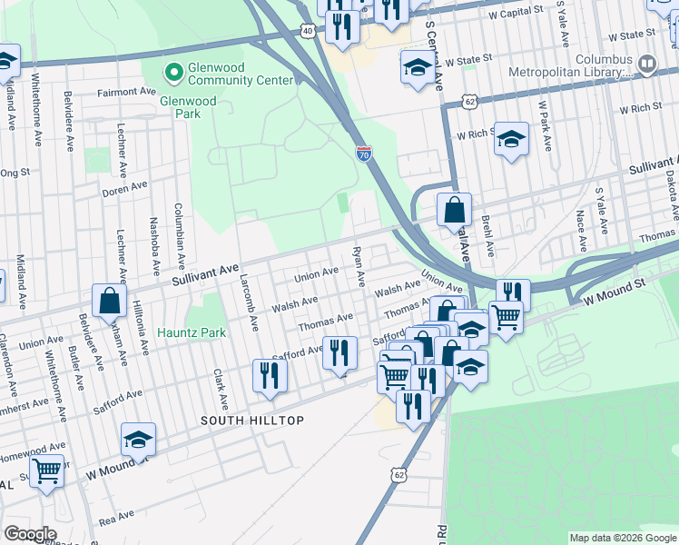 map of restaurants, bars, coffee shops, grocery stores, and more near 437 Catherine Street in Columbus