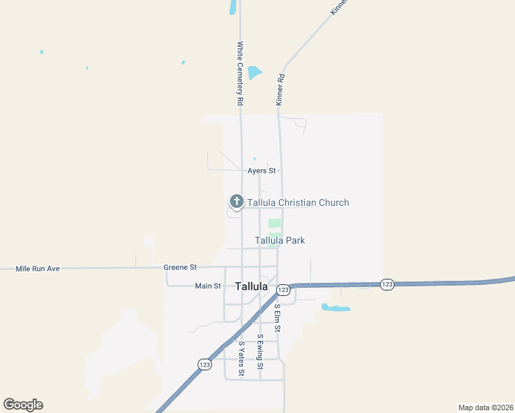 map of restaurants, bars, coffee shops, grocery stores, and more near 399 North Ewing Street in Tallula