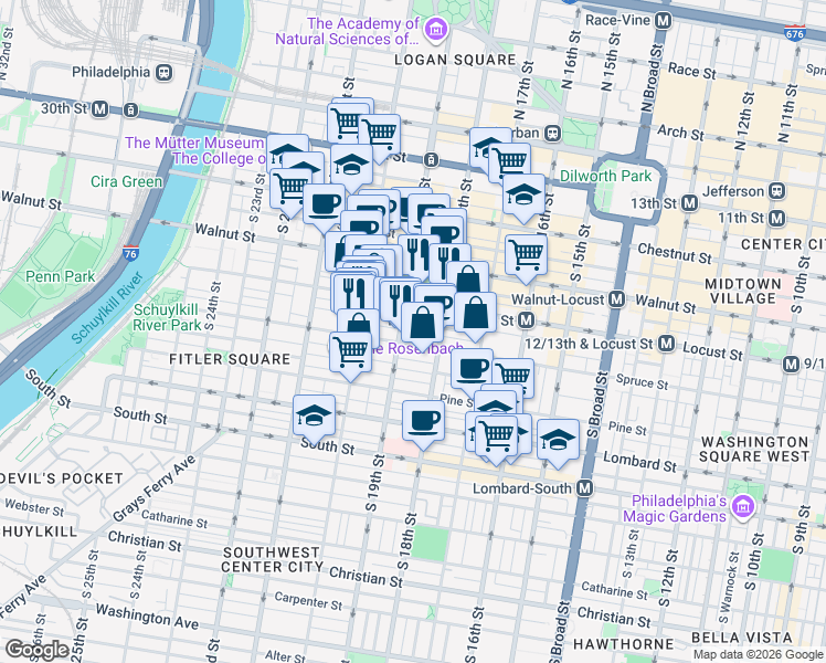 map of restaurants, bars, coffee shops, grocery stores, and more near in Philadelphia