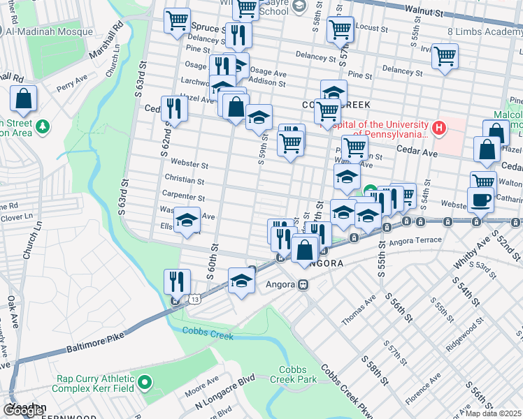 map of restaurants, bars, coffee shops, grocery stores, and more near in Philadelphia