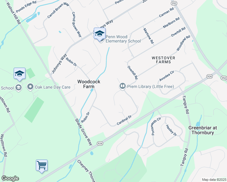 map of restaurants, bars, coffee shops, grocery stores, and more near 1433 Overhill Road in West Chester