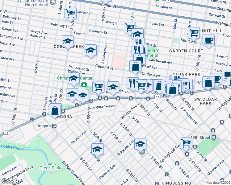 map of restaurants, bars, coffee shops, grocery stores, and more near 5320 Webster Street in Philadelphia