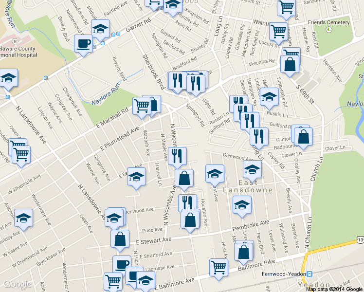 map of restaurants, bars, coffee shops, grocery stores, and more near 204 Le Carra Drive in Lansdowne