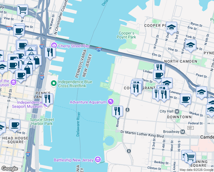 map of restaurants, bars, coffee shops, grocery stores, and more near 2 Water Street in Camden