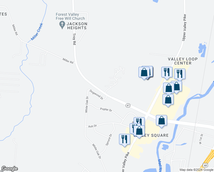map of restaurants, bars, coffee shops, grocery stores, and more near 1465 Limba Drive in Springfield