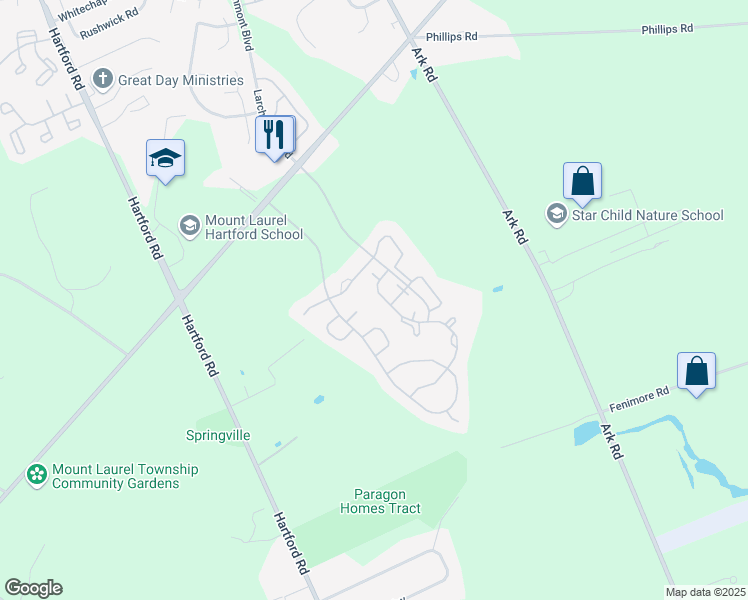 map of restaurants, bars, coffee shops, grocery stores, and more near 16 Kenton Place in Mount Laurel Township