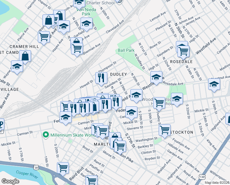 map of restaurants, bars, coffee shops, grocery stores, and more near in Camden