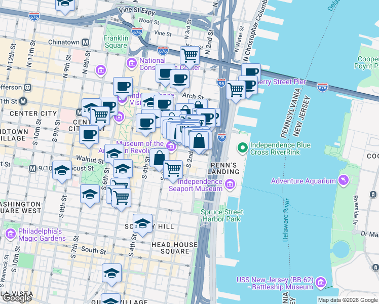 map of restaurants, bars, coffee shops, grocery stores, and more near in Philadelphia