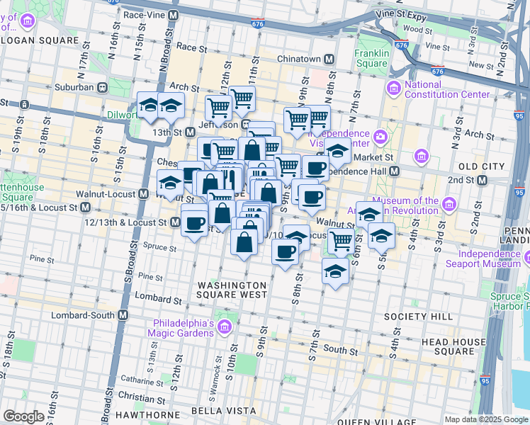 map of restaurants, bars, coffee shops, grocery stores, and more near 1000-28 Walnut Street in Philadelphia