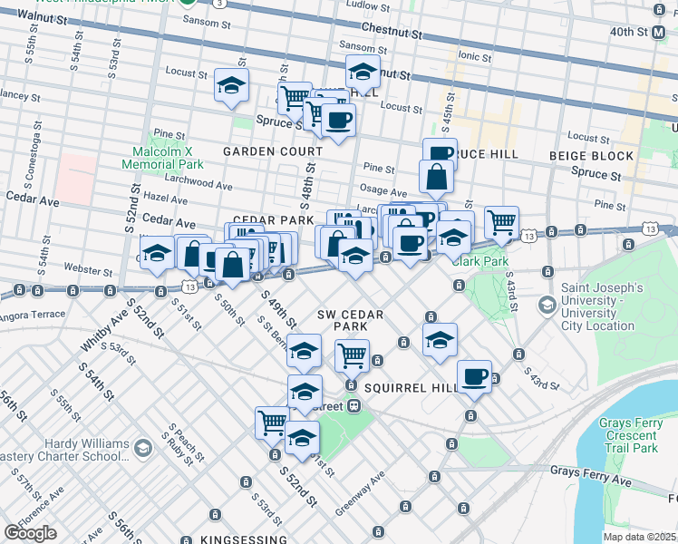 map of restaurants, bars, coffee shops, grocery stores, and more near in Philadelphia