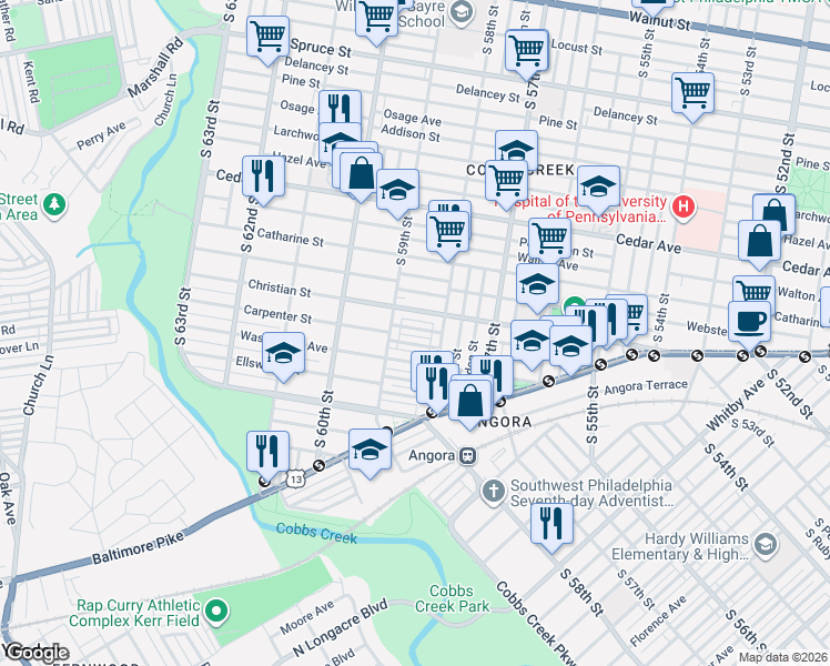 map of restaurants, bars, coffee shops, grocery stores, and more near in Philadelphia