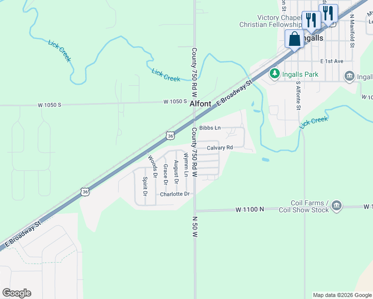 map of restaurants, bars, coffee shops, grocery stores, and more near 10742 August Drive in Ingalls