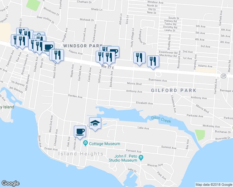 map of restaurants, bars, coffee shops, grocery stores, and more near 212 Anthony Avenue in Toms River Township