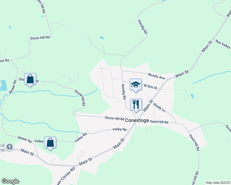 map of restaurants, bars, coffee shops, grocery stores, and more near 3 Orchard Lane in Conestoga