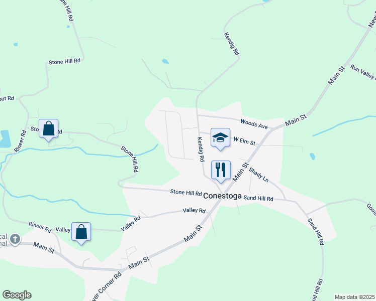 map of restaurants, bars, coffee shops, grocery stores, and more near 3 Orchard Lane in Conestoga