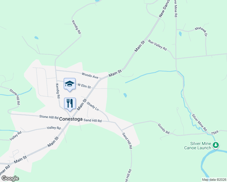 map of restaurants, bars, coffee shops, grocery stores, and more near 82 Elm Street in Conestoga