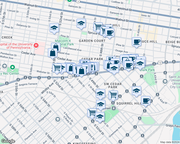 map of restaurants, bars, coffee shops, grocery stores, and more near in Philadelphia