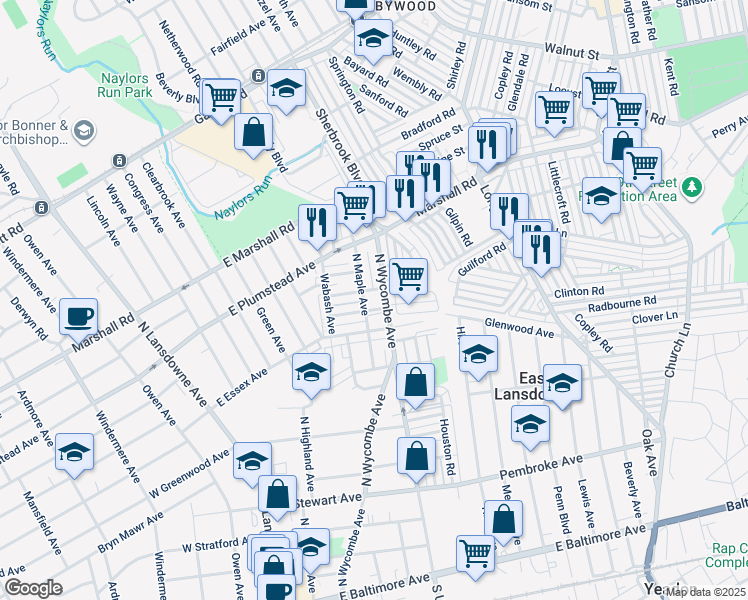 map of restaurants, bars, coffee shops, grocery stores, and more near 184 Blackburn Avenue in Lansdowne
