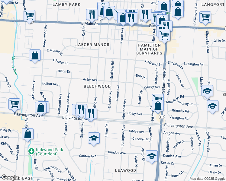 map of restaurants, bars, coffee shops, grocery stores, and more near 1283 Pierce Avenue in Columbus
