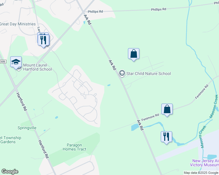 map of restaurants, bars, coffee shops, grocery stores, and more near 1900 Ark Road in Hainesport