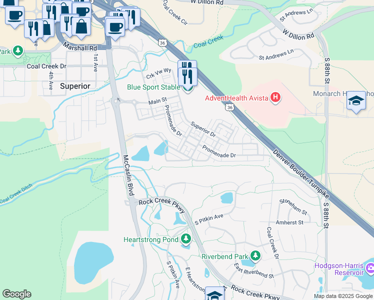 map of restaurants, bars, coffee shops, grocery stores, and more near 570 Discovery Parkway in Superior