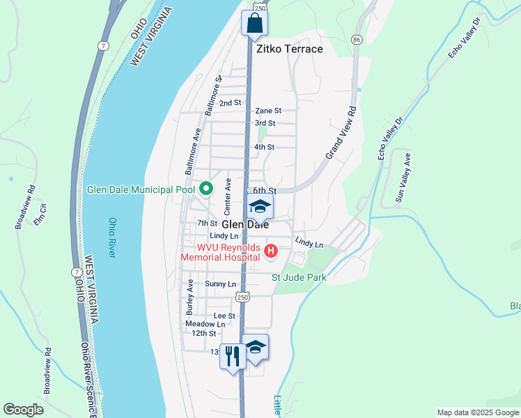 map of restaurants, bars, coffee shops, grocery stores, and more near in Glen Dale