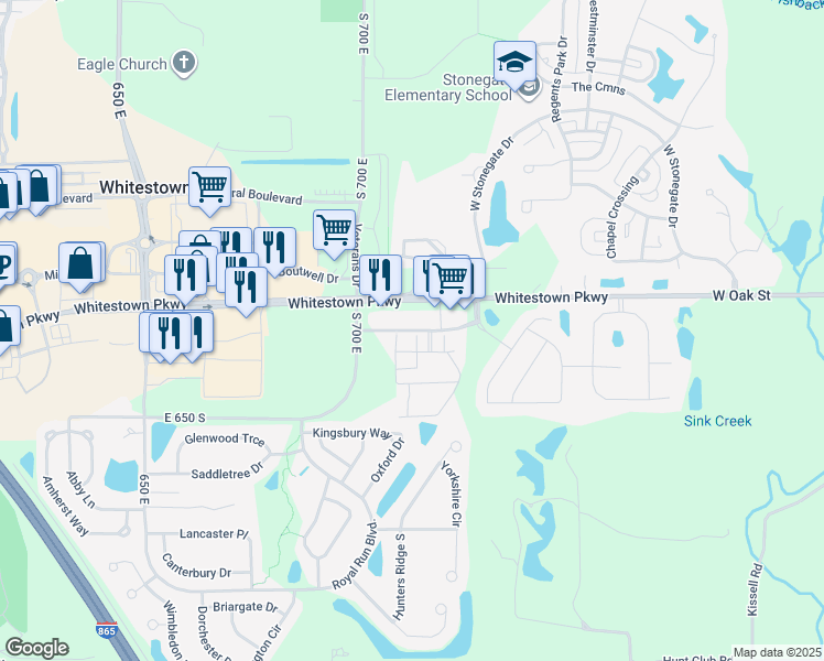map of restaurants, bars, coffee shops, grocery stores, and more near Anderson Drive in Boone County