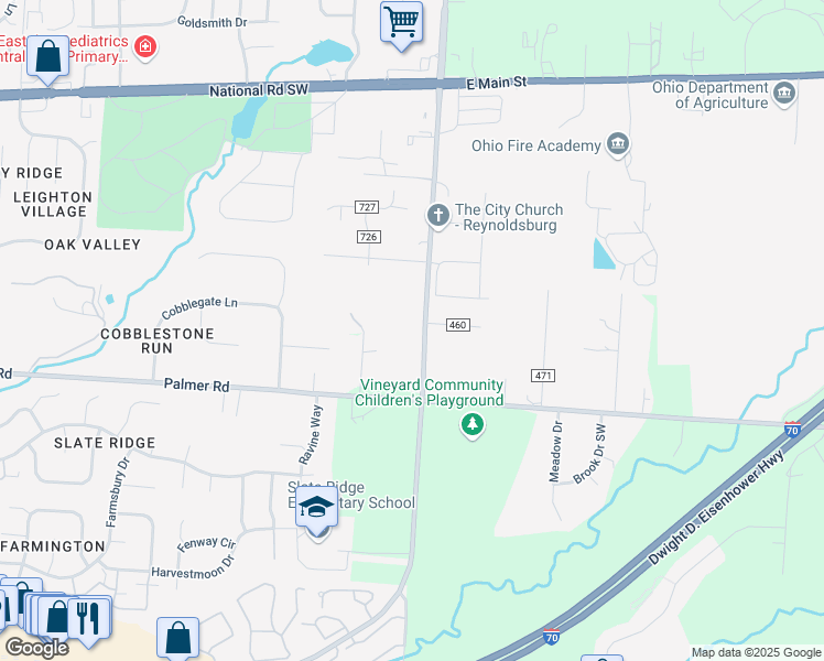 map of restaurants, bars, coffee shops, grocery stores, and more near 9880 Taylor Road Southwest in Reynoldsburg